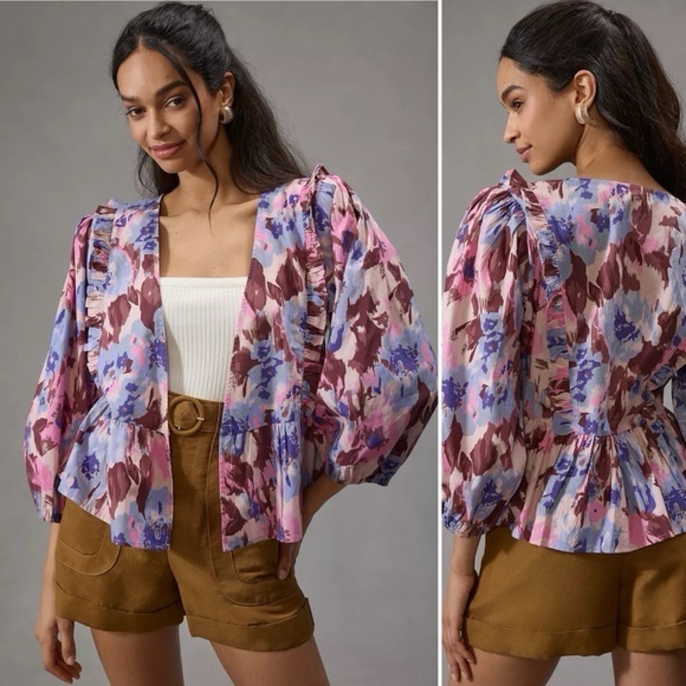 Elizabeth Gillett Anthropologie Ruffled Cropped Kimono O/S NWT Flowy Comfortable